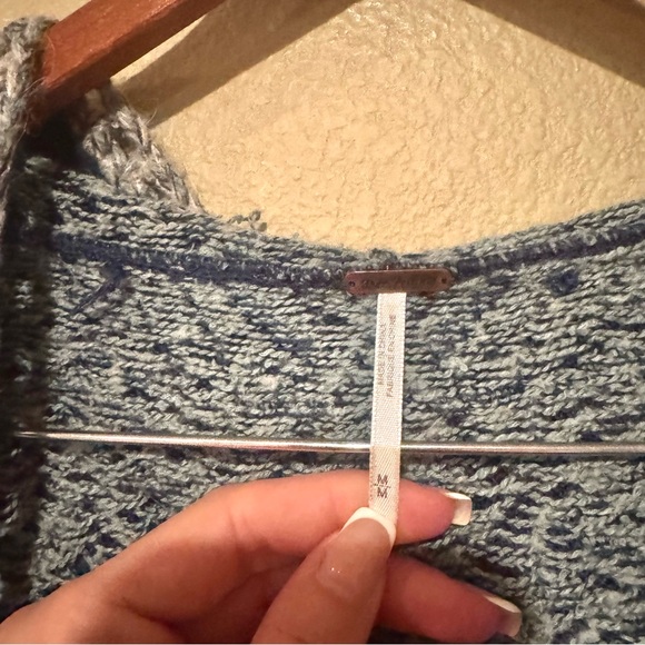 Free People Kai Pom Pom Tassel Fringe Geo Print Cardigan Blue Size Medium - Picture 3 of 7